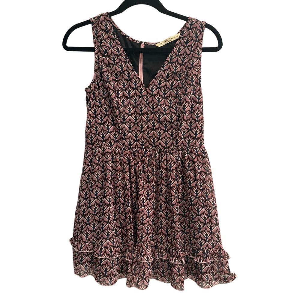 Wayward Fancies eShakti Size Small 6 Pink Floral Geometric Ruffle Mini Dress